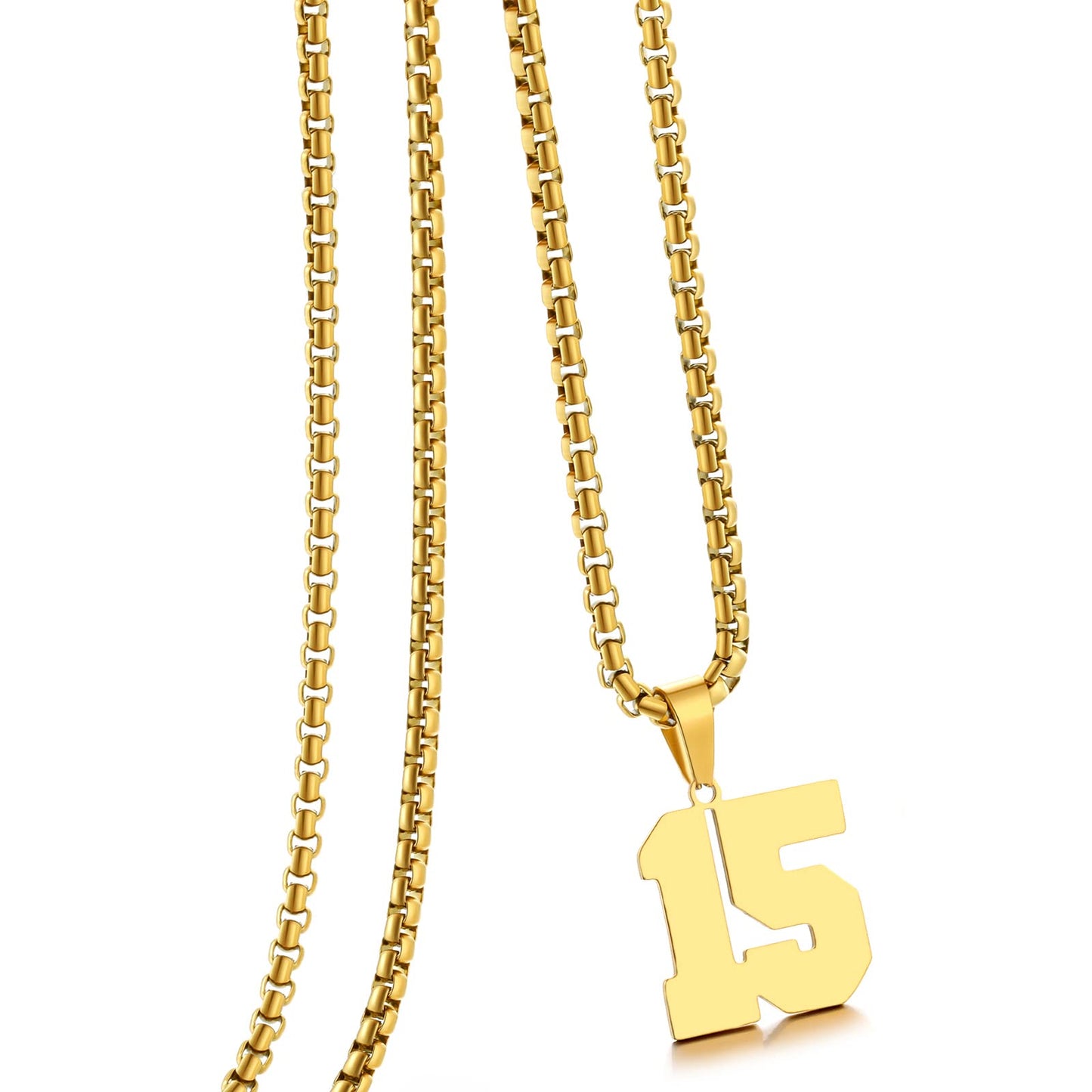 HSWYFCJY 18K Gold Number Necklace for MenStainless Steel Athletes Number Chain Charm Pendant Personalized Sports Jewelry for Men Basketball Baseball Football Ice Hockey (Number 15 Gold)