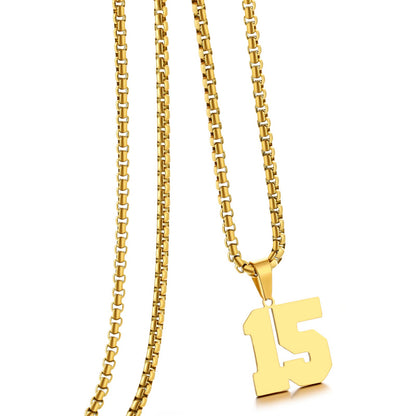 HSWYFCJY 18K Gold Number Necklace for MenStainless Steel Athletes Number Chain Charm Pendant Personalized Sports Jewelry for Men Basketball Baseball Football Ice Hockey (Number 15 Gold)