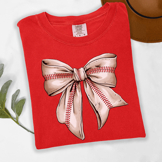 Baseball Bow Graphic Tee | Comfort Colors Baseball Shirt | Baseball Mom Shirt | Coquette Sports Tee | Game Day Outfit | Soft Washed T-Shirt