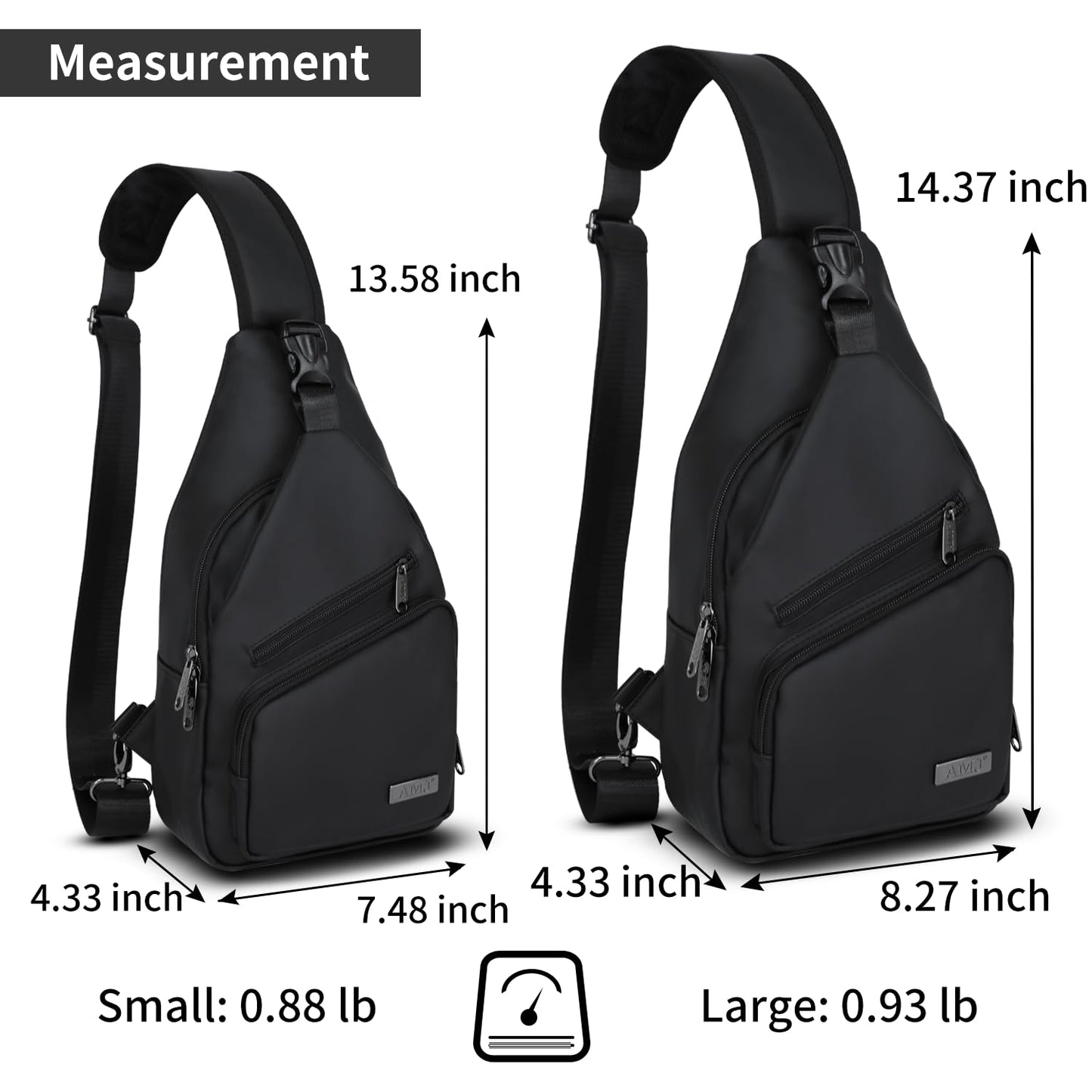 AMJ Crossbody Sling Bag Men Women, Casual Shoulder Backpack, Chest Daypack Satchel for Hiking Travel (Black Leath, Large)