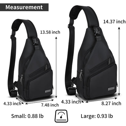 AMJ Crossbody Sling Bag Men Women, Casual Shoulder Backpack, Chest Daypack Satchel for Hiking Travel (Black Leath, Large)