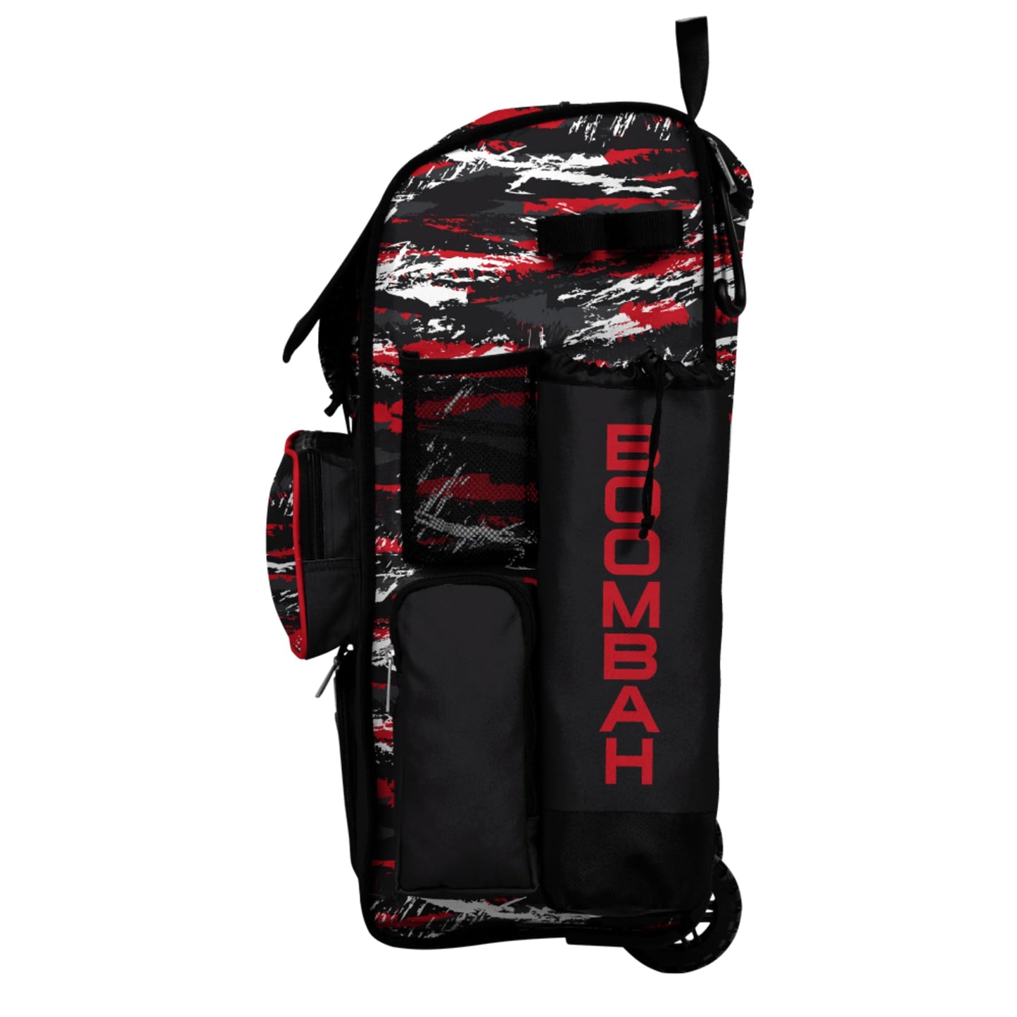 Boombah Rolling Superpack Baseball/Softball Gear Bag - Telescopic Handle - Holds 4 Bats - Wheeled Version - Razor Black/Red/White