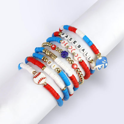 AKAIXI Baseball Clay Beaded Stretch Bracelets, Game Day Friendship Baseball Sport Fan Bracelet for for Sports Game Team Coach Mom Women Men Jewelry Accessories Gifts (red white and blue)