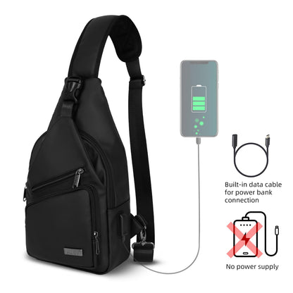 AMJ Crossbody Sling Bag Men Women, Casual Shoulder Backpack, Chest Daypack Satchel for Hiking Travel (Black Leath, Large)
