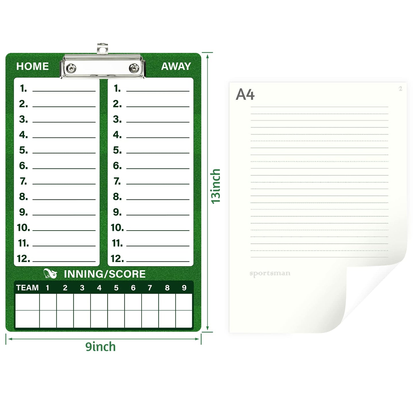 WISYOK Double-Sided Dry Erase Clipboard for Coaches, Baseball, Softball Lineup Board with Marker