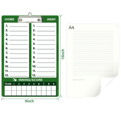 WISYOK Double-Sided Dry Erase Clipboard for Coaches, Baseball, Softball Lineup Board with Marker