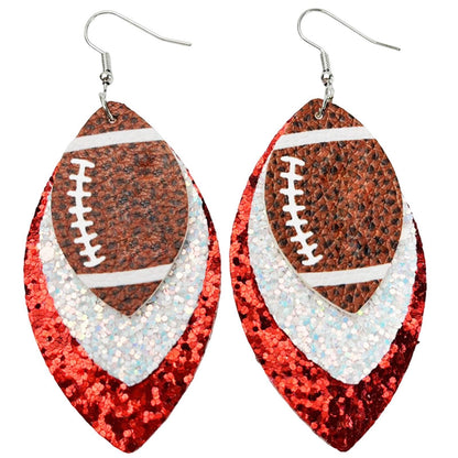 Colorful Layered Football Leather Dangle Earrings Glitter Football Sports Lover Teardrop Earrings for Women Jewelry (G)