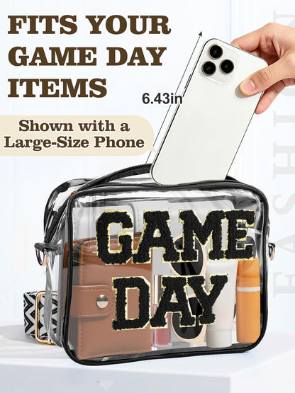 Game Day Clear Bag Stadium Approved - 9" x 7" x 2.5" Small Crossbody Purse for Football Fans, with Adjustable Strap & Zipper, for Women Men Sports Festivals, Black