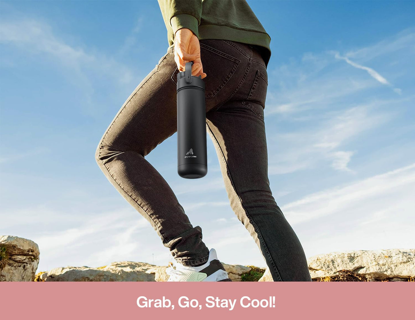 POWCAN 26 oz Insulated Water Bottle with 2-in-1 Straw and Spout Lid, Keep Cold 24H, Leak-Proof, Fits in Car Cup Holder, Stainless Steel Water Bottle for Sports, Travel, and School (Cotton Candy)