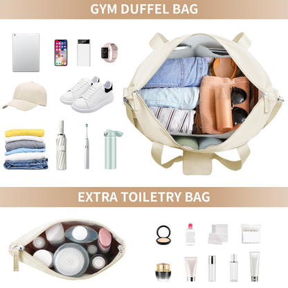 ETRONIK Gym Bag for Women, Personal Item Travel Bag with Shoes Compartment, Weekender Overnight Duffel Bag with Wet Pocket, Carry On Bag for Women, Travel, Gym, Weekend (Beige)