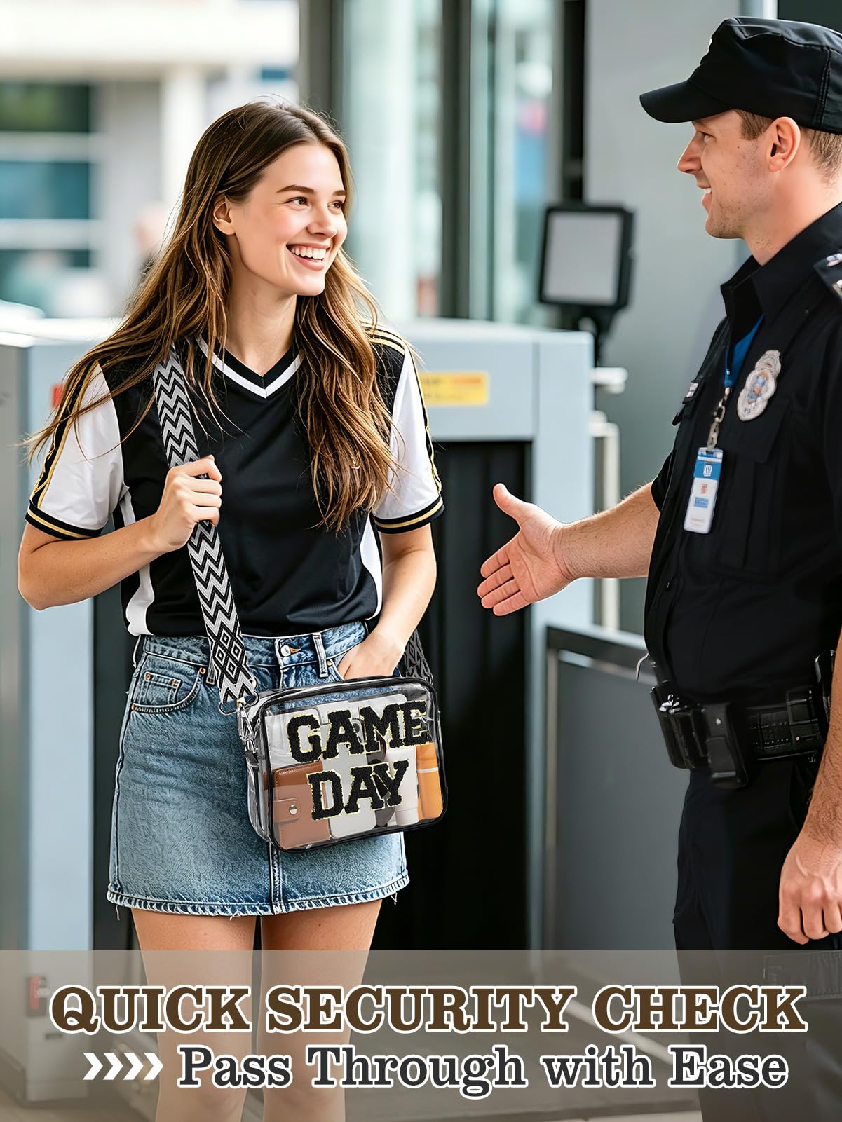 Game Day Clear Bag Stadium Approved - 9" x 7" x 2.5" Small Crossbody Purse for Football Fans, with Adjustable Strap & Zipper, for Women Men Sports Festivals, Black