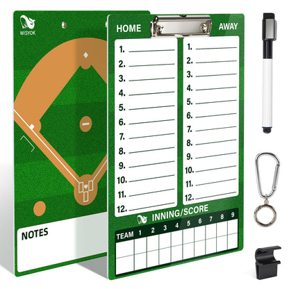 WISYOK Double-Sided Dry Erase Clipboard for Coaches, Baseball, Softball Lineup Board with Marker