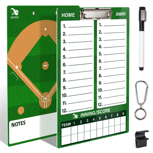 WISYOK Double-Sided Dry Erase Clipboard for Coaches, Baseball, Softball Lineup Board with Marker
