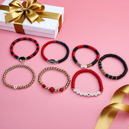 Kopuscristing Game Day #1 Bracelet Football Charm Beaded Stretch Bracelet Sports Jewelry for Football Dads Moms Coaches Fans Gifts (Black Red)