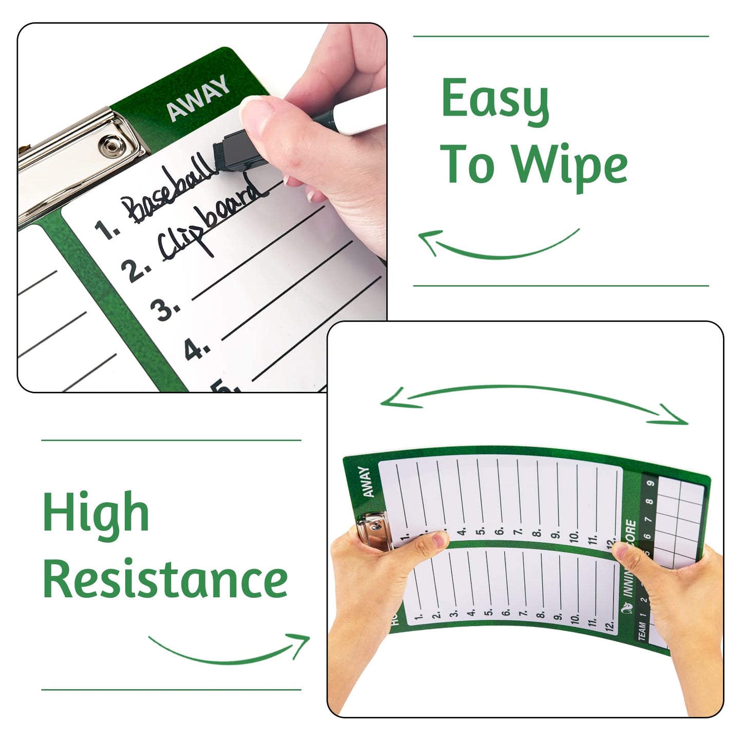 WISYOK Double-Sided Dry Erase Clipboard for Coaches, Baseball, Softball Lineup Board with Marker
