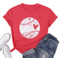 Baseball Shirt Women Baseball Heart Tee Shirts Baseball Mom Tshirt Game Day Casual Crew Neck Short Sleeve Tops Red