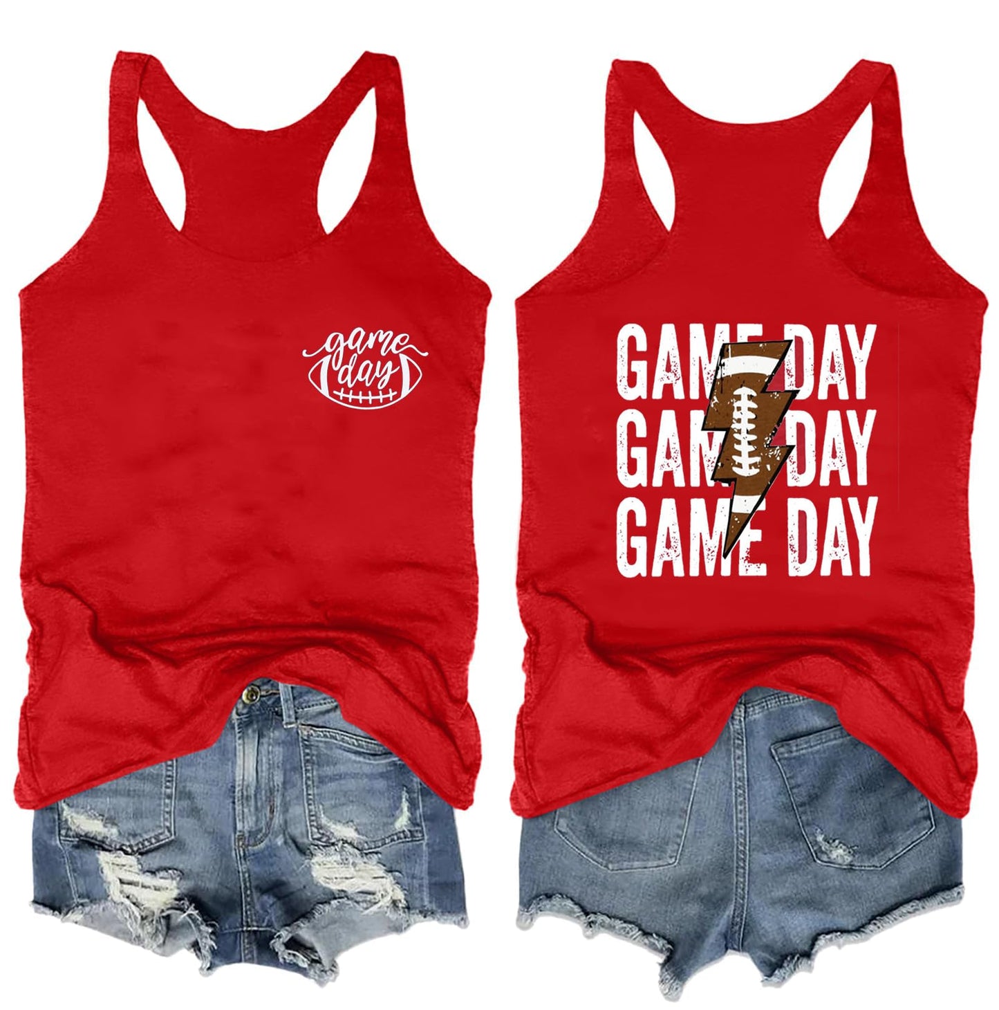 Women's Casual Summer Football Tops Cute Game Day Graphic Tank Top for Teen Girl(Red 1-XL)