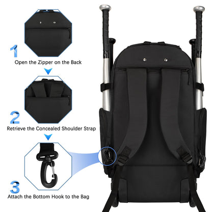 Rolling Baseball Bag with Wheels, 60L Capacity Wheeled Softball bag with Shoe Compartment for Youth & Adult, Bat bag with Hidden Straps,Fence Hook,Holds 4 Bat, Helmet, Glove