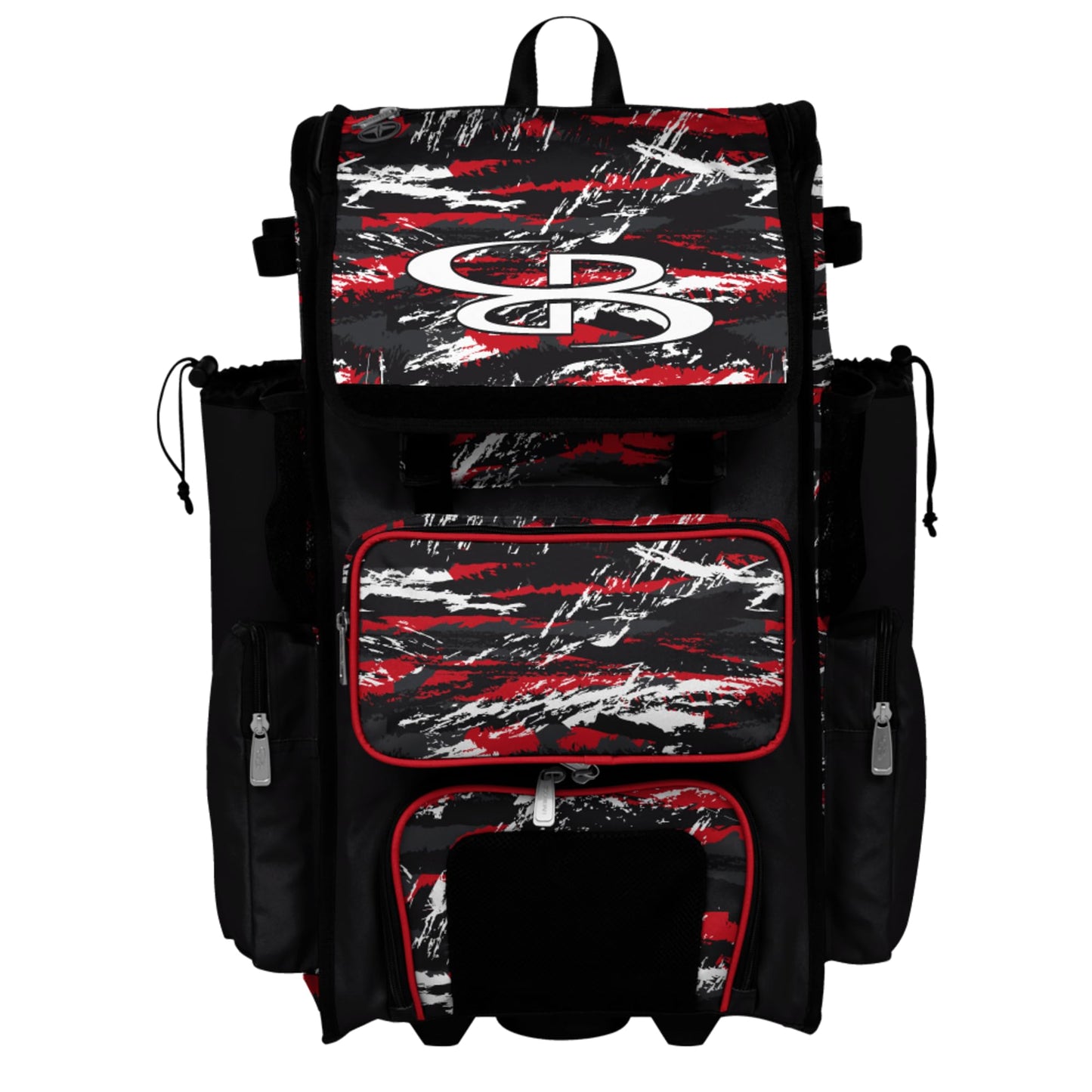 Boombah Rolling Superpack Baseball/Softball Gear Bag - Telescopic Handle - Holds 4 Bats - Wheeled Version - Razor Black/Red/White