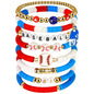 AKAIXI Baseball Clay Beaded Stretch Bracelets, Game Day Friendship Baseball Sport Fan Bracelet for for Sports Game Team Coach Mom Women Men Jewelry Accessories Gifts (red white and blue)