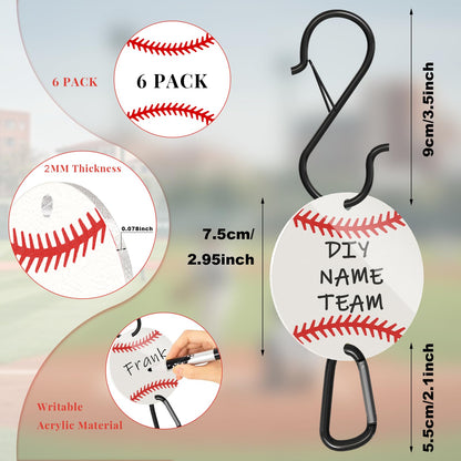 Ztzfacai 6 Pcs Baseball Bag Fence Hooks,Writable Acrylic Board Sports Fence Hooks,Metal Backpack Fence Clips for Helmets,Water Bottle,Bag,Baseball Gifts for Team (White)