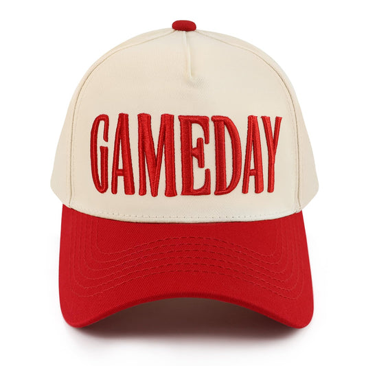 Game Day Hat for Women Men 2026 Vintage Embroidered Football Softball Baseball Caps World Soccer Cup Hats Graduation Gifts for Son Daughter, Red