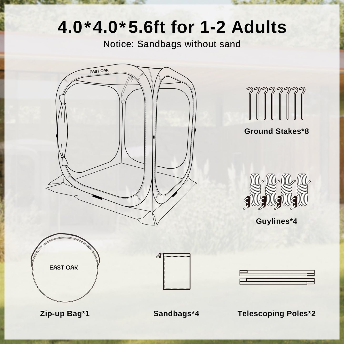 East Oak Screen House Tent Pop-Up, Portable Screen Room Canopy Instant Screen Tent 4 x 4 FT with Carry Bag for Patio, Backyard, Deck & Outdoor Activities, Beige