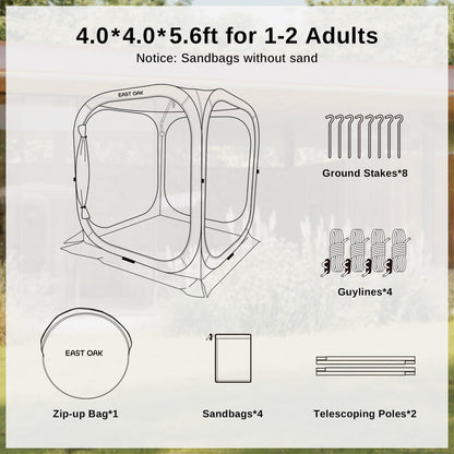 East Oak Screen House Tent Pop-Up, Portable Screen Room Canopy Instant Screen Tent 4 x 4 FT with Carry Bag for Patio, Backyard, Deck & Outdoor Activities, Beige