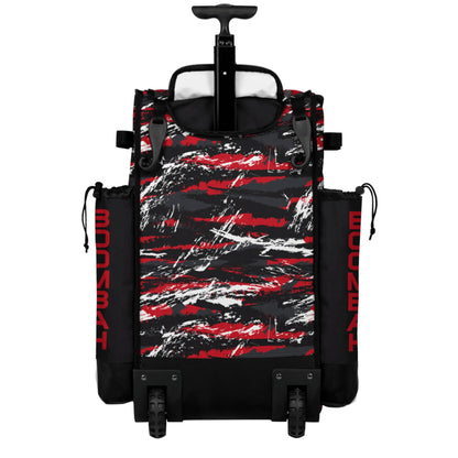 Boombah Rolling Superpack Baseball/Softball Gear Bag - Telescopic Handle - Holds 4 Bats - Wheeled Version - Razor Black/Red/White