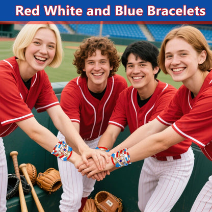 AKAIXI Baseball Clay Beaded Stretch Bracelets, Game Day Friendship Baseball Sport Fan Bracelet for for Sports Game Team Coach Mom Women Men Jewelry Accessories Gifts (red white and blue)