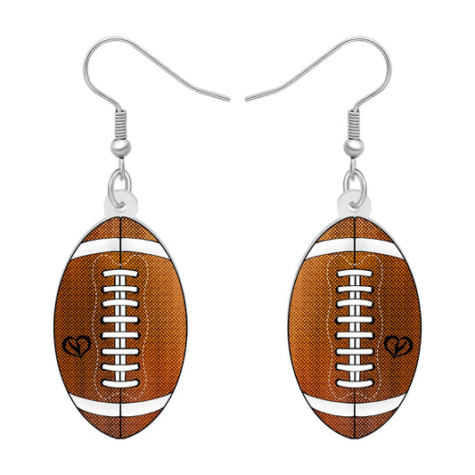 BONSNY Novelty Floral Acrylic Dangle Physical Culture Sports Rugby Earrings for Women Jewelry Gifts Funny Sensitive Ears Hypoallergenic Charms (Rugby)