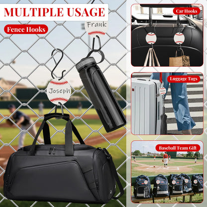 Ztzfacai 6 Pcs Baseball Bag Fence Hooks,Writable Acrylic Board Sports Fence Hooks,Metal Backpack Fence Clips for Helmets,Water Bottle,Bag,Baseball Gifts for Team (White)