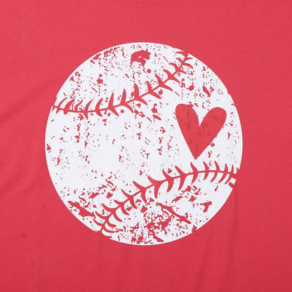 Baseball Shirt Women Baseball Heart Tee Shirts Baseball Mom Tshirt Game Day Casual Crew Neck Short Sleeve Tops Red