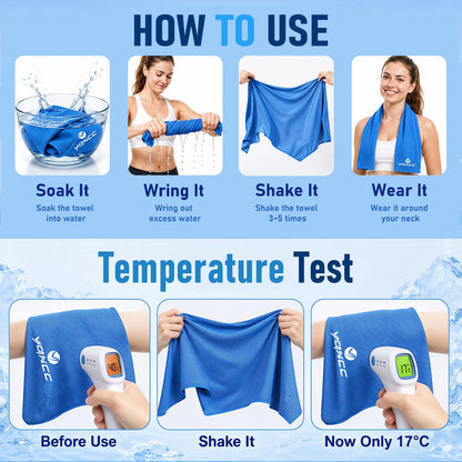 YQXCC Cooling Towels | 4 Pack 47"x12" | Ice Cool for Neck | Microfiber Soft Breathable Chilly | for Yoga, Sports, Golf, Gym, Camping, Running, Fitness, Workout & More Activities