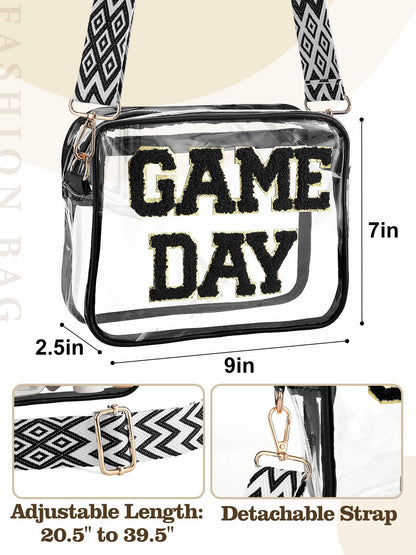 Game Day Clear Bag Stadium Approved - 9" x 7" x 2.5" Small Crossbody Purse for Football Fans, with Adjustable Strap & Zipper, for Women Men Sports Festivals, Black