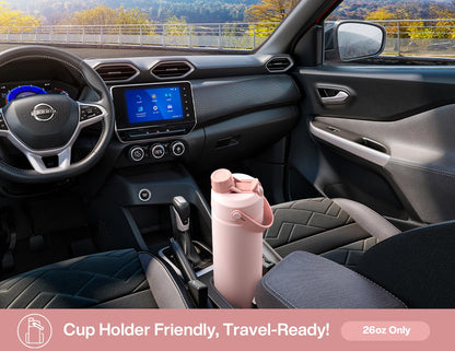 POWCAN 26 oz Insulated Water Bottle with 2-in-1 Straw and Spout Lid, Keep Cold 24H, Leak-Proof, Fits in Car Cup Holder, Stainless Steel Water Bottle for Sports, Travel, and School (Cotton Candy)