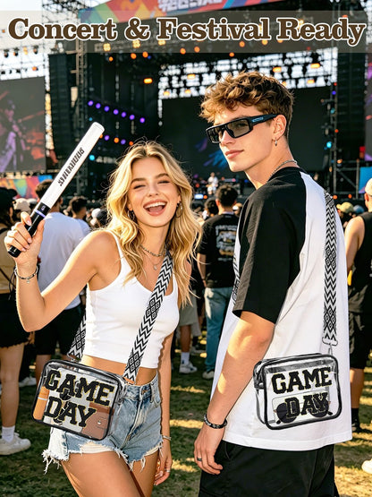 Game Day Clear Bag Stadium Approved - 9" x 7" x 2.5" Small Crossbody Purse for Football Fans, with Adjustable Strap & Zipper, for Women Men Sports Festivals, Black