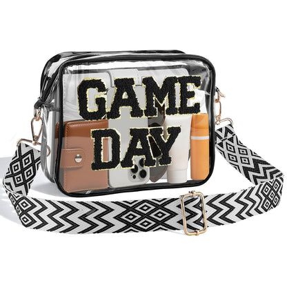Game Day Clear Bag Stadium Approved - 9" x 7" x 2.5" Small Crossbody Purse for Football Fans, with Adjustable Strap & Zipper, for Women Men Sports Festivals, Black