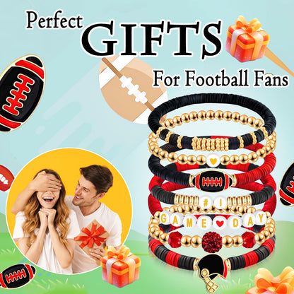 Kopuscristing Game Day #1 Bracelet Football Charm Beaded Stretch Bracelet Sports Jewelry for Football Dads Moms Coaches Fans Gifts (Black Red)