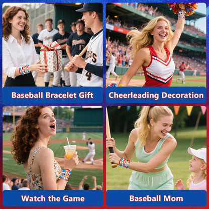 AKAIXI Baseball Clay Beaded Stretch Bracelets, Game Day Friendship Baseball Sport Fan Bracelet for for Sports Game Team Coach Mom Women Men Jewelry Accessories Gifts (red white and blue)