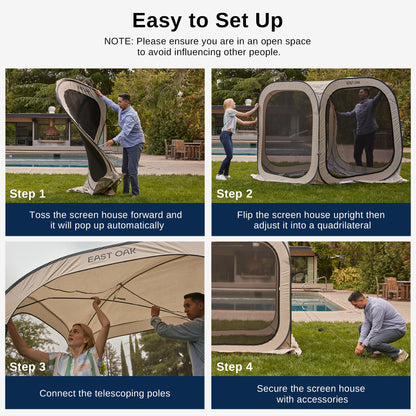 East Oak Screen House Tent Pop-Up, Portable Screen Room Canopy Instant Screen Tent 4 x 4 FT with Carry Bag for Patio, Backyard, Deck & Outdoor Activities, Beige