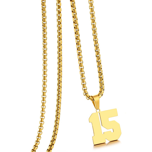 HSWYFCJY 18K Gold Number Necklace for MenStainless Steel Athletes Number Chain Charm Pendant Personalized Sports Jewelry for Men Basketball Baseball Football Ice Hockey (Number 15 Gold)