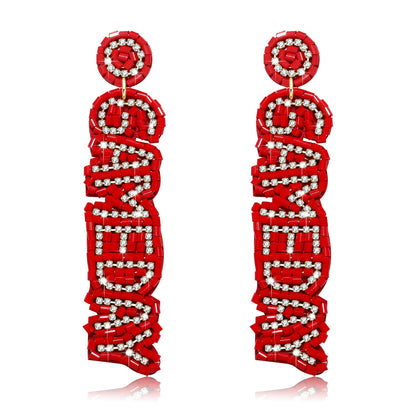 Game Day Earrings for Women Rhinestone Beaded Letter GAME DAY Dangle Earrings Handmade Sports Earrings Football Mom Accessories Game Day Jewelry Gifts