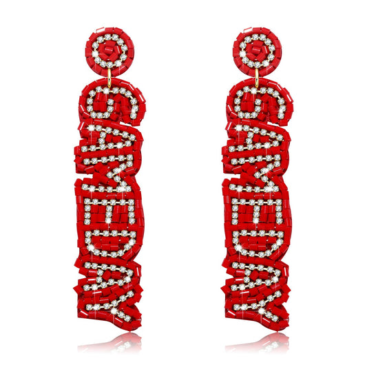 Game Day Earrings for Women Rhinestone Beaded Letter GAME DAY Dangle Earrings Handmade Sports Earrings Football Mom Accessories Game Day Jewelry Gifts