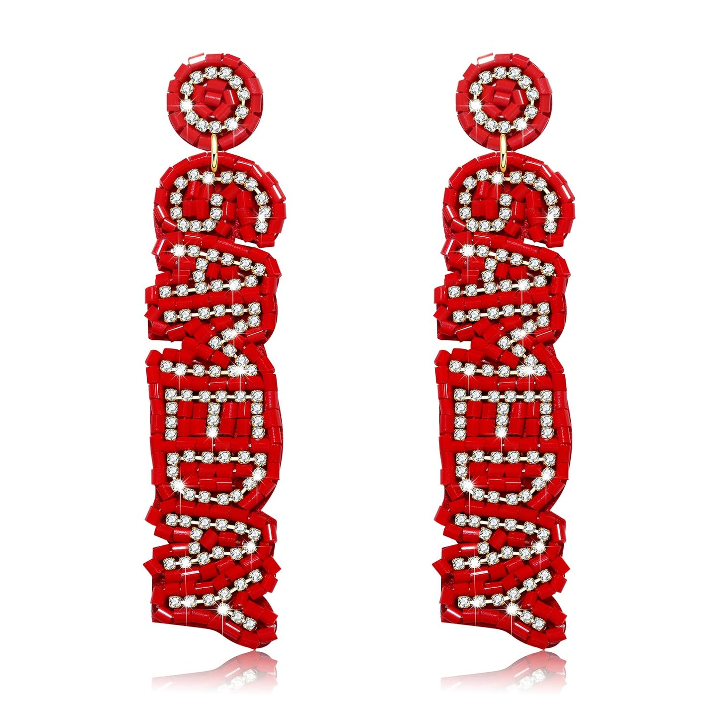 Game Day Earrings for Women Rhinestone Beaded Letter GAME DAY Dangle Earrings Handmade Sports Earrings Football Mom Accessories Game Day Jewelry Gifts